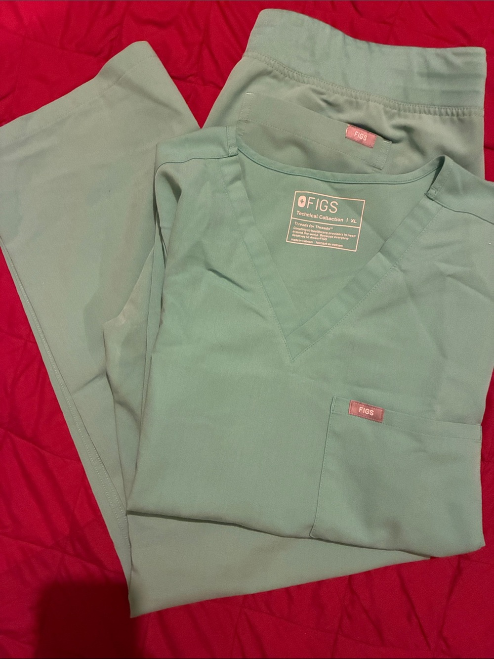 Figs Mint Green V-Neck Scrub Top and Pants Set